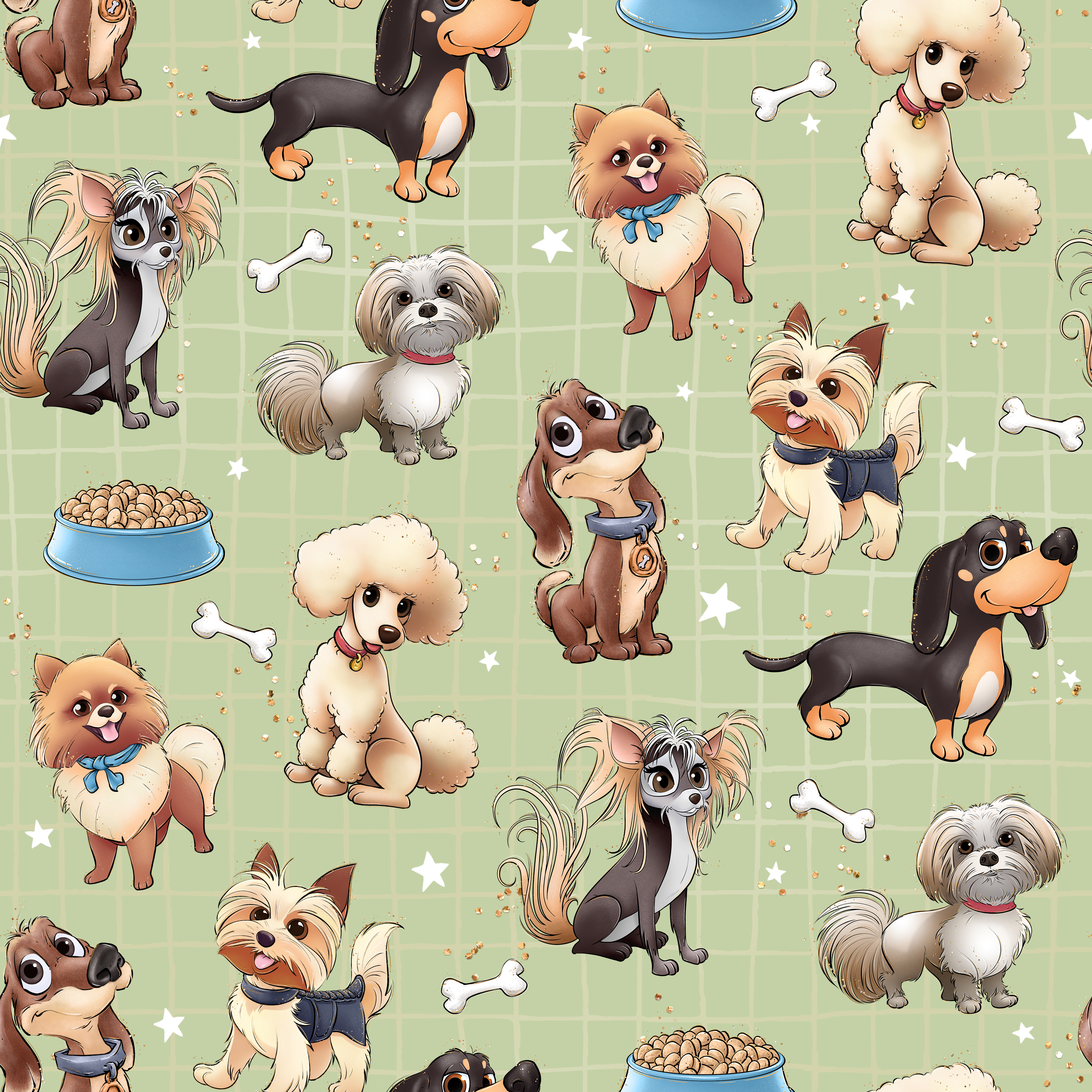 Hunde / mit Namensetikett - 2er Set 30x40cm