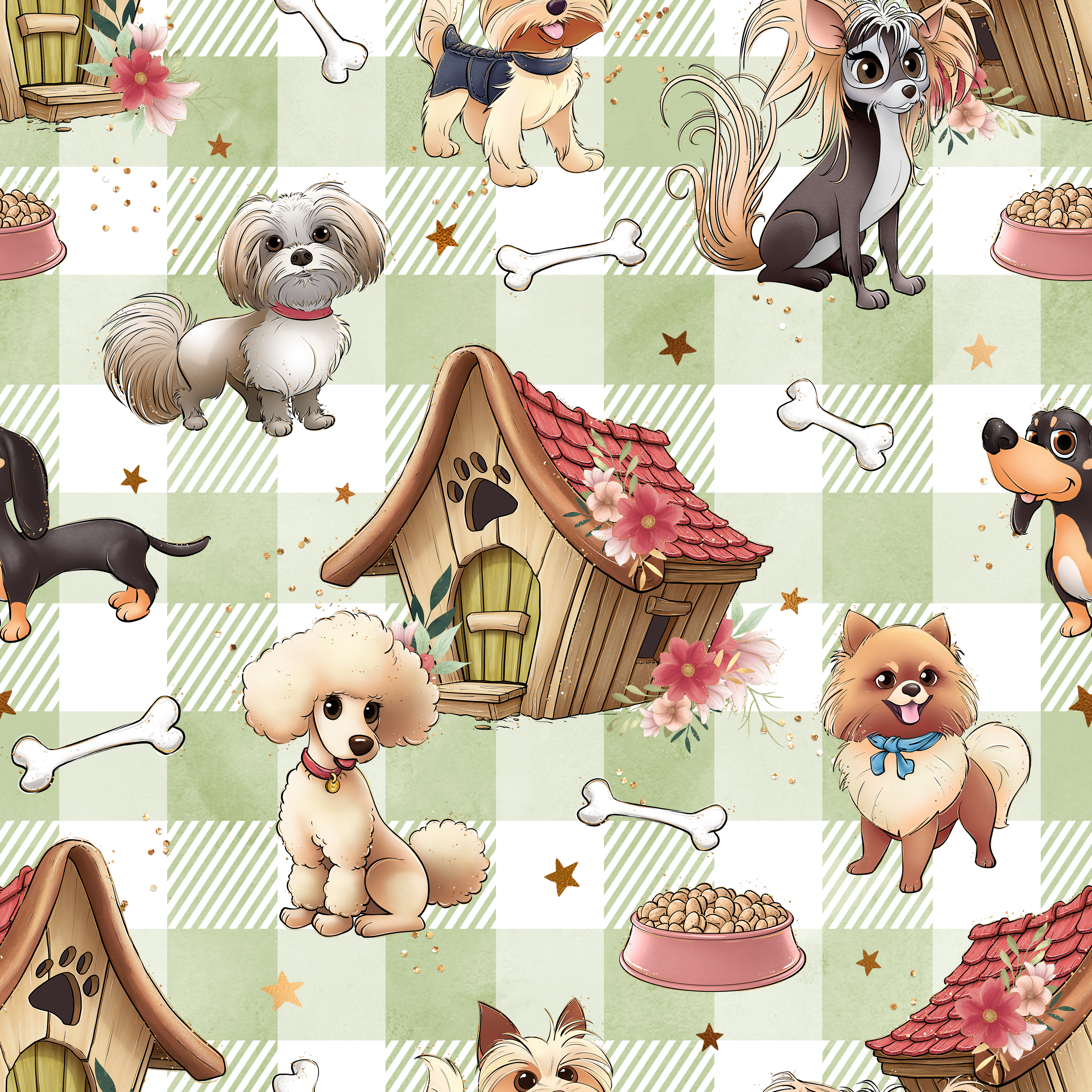 Hunde / mit Namensetikett - 2er Set 30x40cm